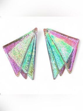 Handmade Dichroic Fused Glass Stud Earrings Modern Vintage Art festival post fun